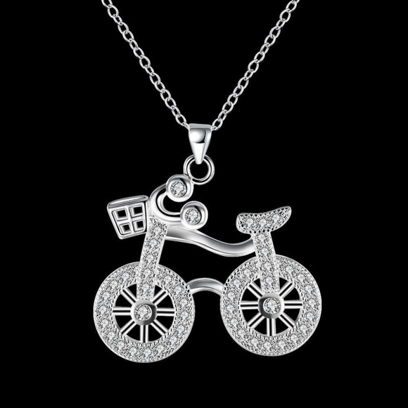 Silver Crystal Bike Pendants Necklace - Picture 6 of 7